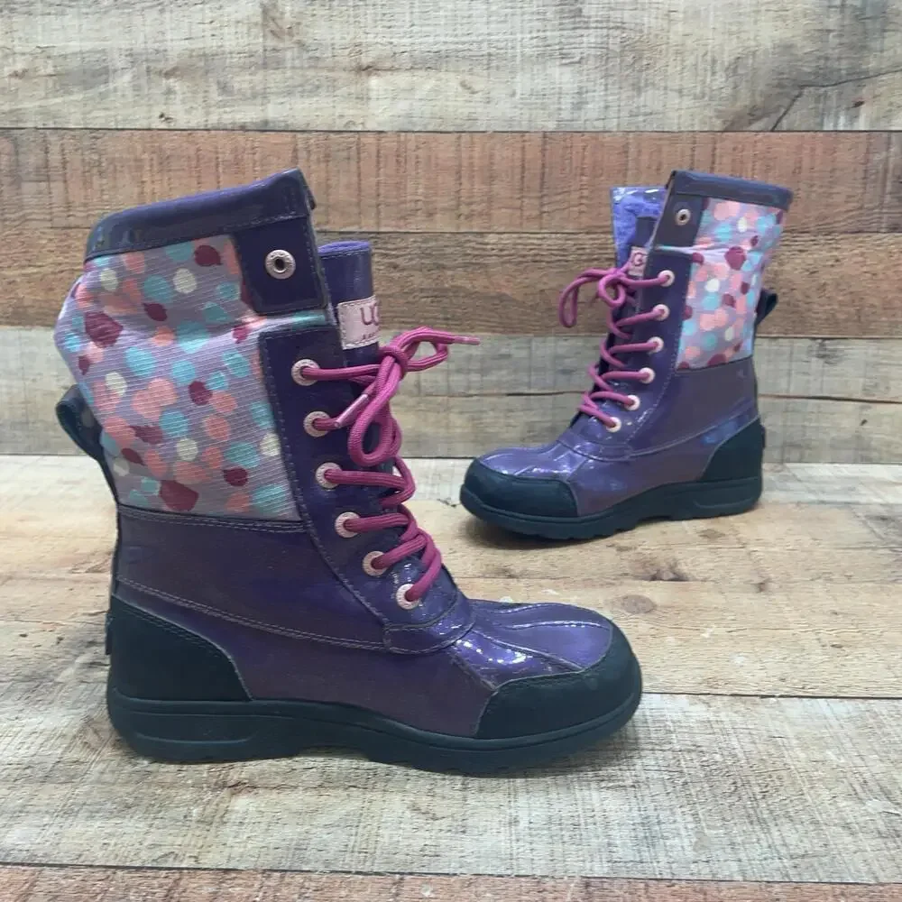 UGG Snow Boots Kids Size 4 34 Purple Polka Dot Lace Up Insulated Winter 1005581K
